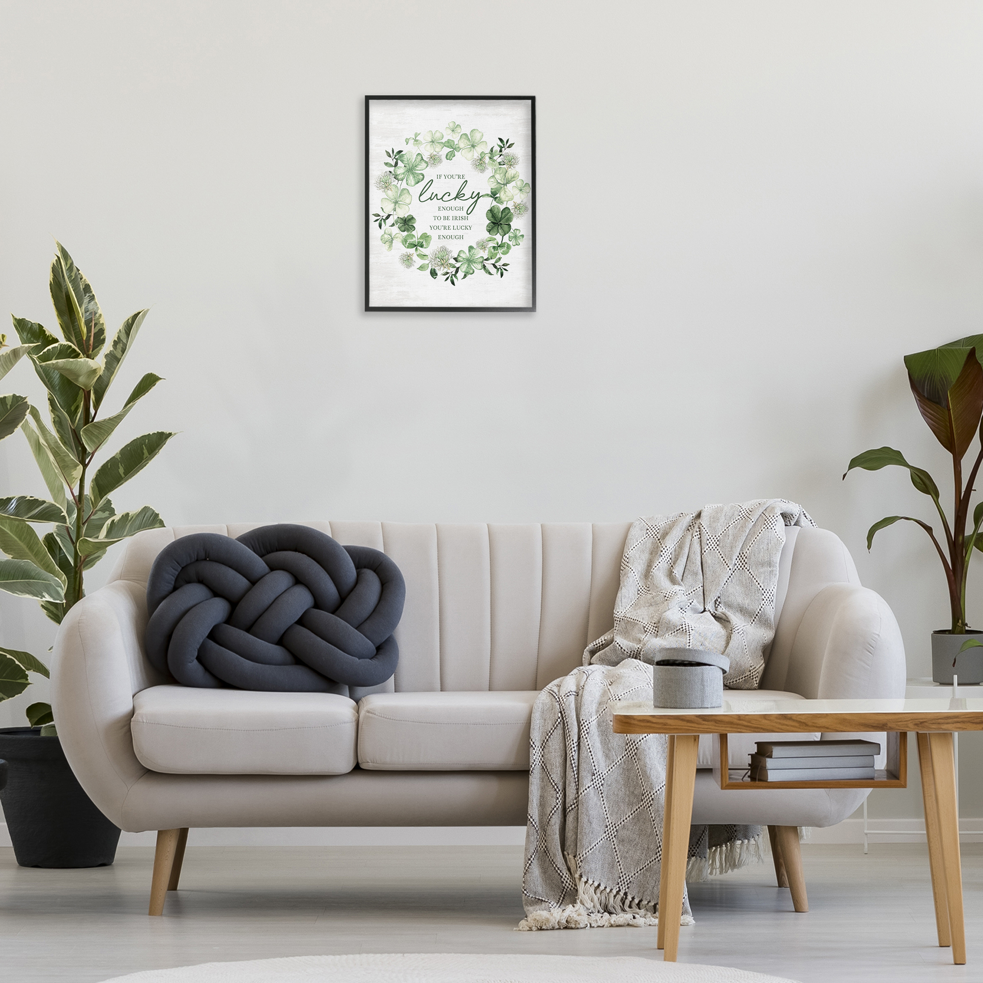 Stupell Industries Inspiring Lucky Wreath Botanical & Floral Painting Black Framed Art Print Wall Art, 16 x 20