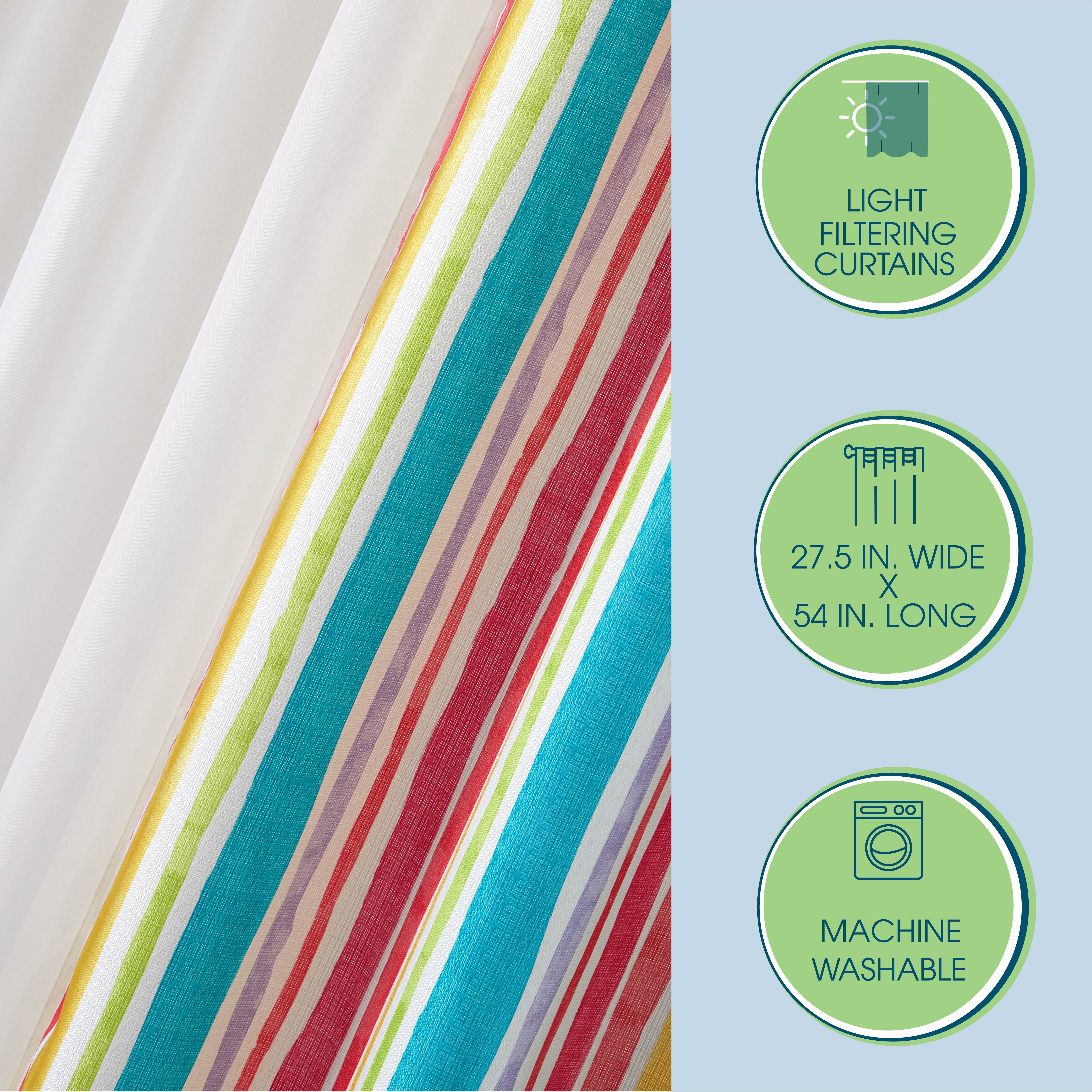 Your Zone 4-Piece Curtain and Sheers Panel Set, Watercolor Stripes, 27.5 in W x 54 in L