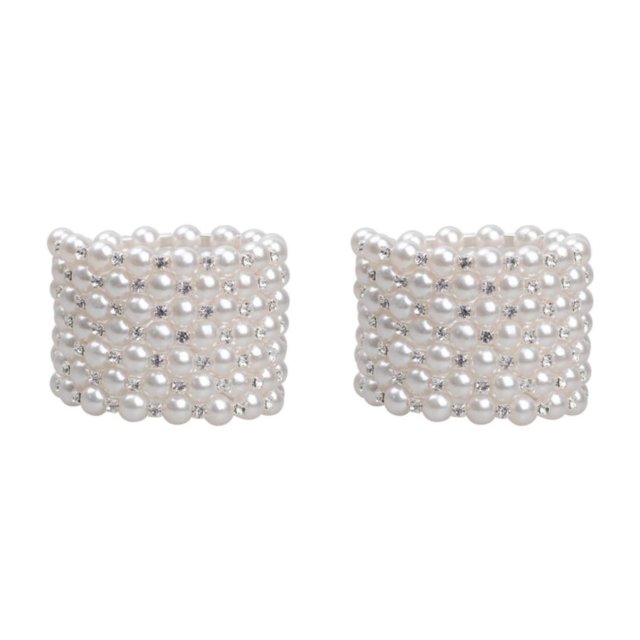maskred Mousseux Perle Strass Bracelet Extensible pour Mariage Femmes Bal Bijoux Éblouissants Blanc 7 Rangée 2Set