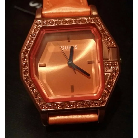 GUESS W80075L2 Coral Orange Patent Leather Crystal Glitz Watch