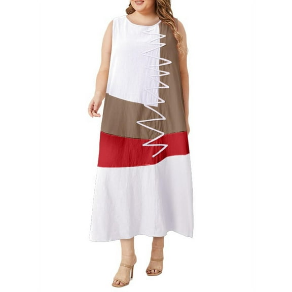 ZANZEA Women Sundress Vintage Retro Printed Color Block Maxi Long Dress FZH