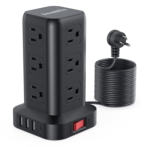 Power Strip Protector contra sobretensiones Tower SMALLRT USB C 12AC 4USB de 15 pies