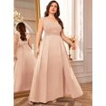 thumbnail image 6 of Champagne Plus Size Sleeveless Sequin Lace Bodice Satin Split Thigh Formal Evening Gown, 6 of 8