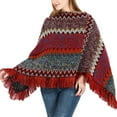 thumbnail image 3 of SWSMCLT Women's Boho Poncho Sweater Zig Zag Knit Winter Fall Hippie Soft Convertible Tassel Fringe Crochet Shawl Asymmetrical Cape Pullover Adult Mexican Aztec Poncho Wrap Burgundy One Size, 3 of 5