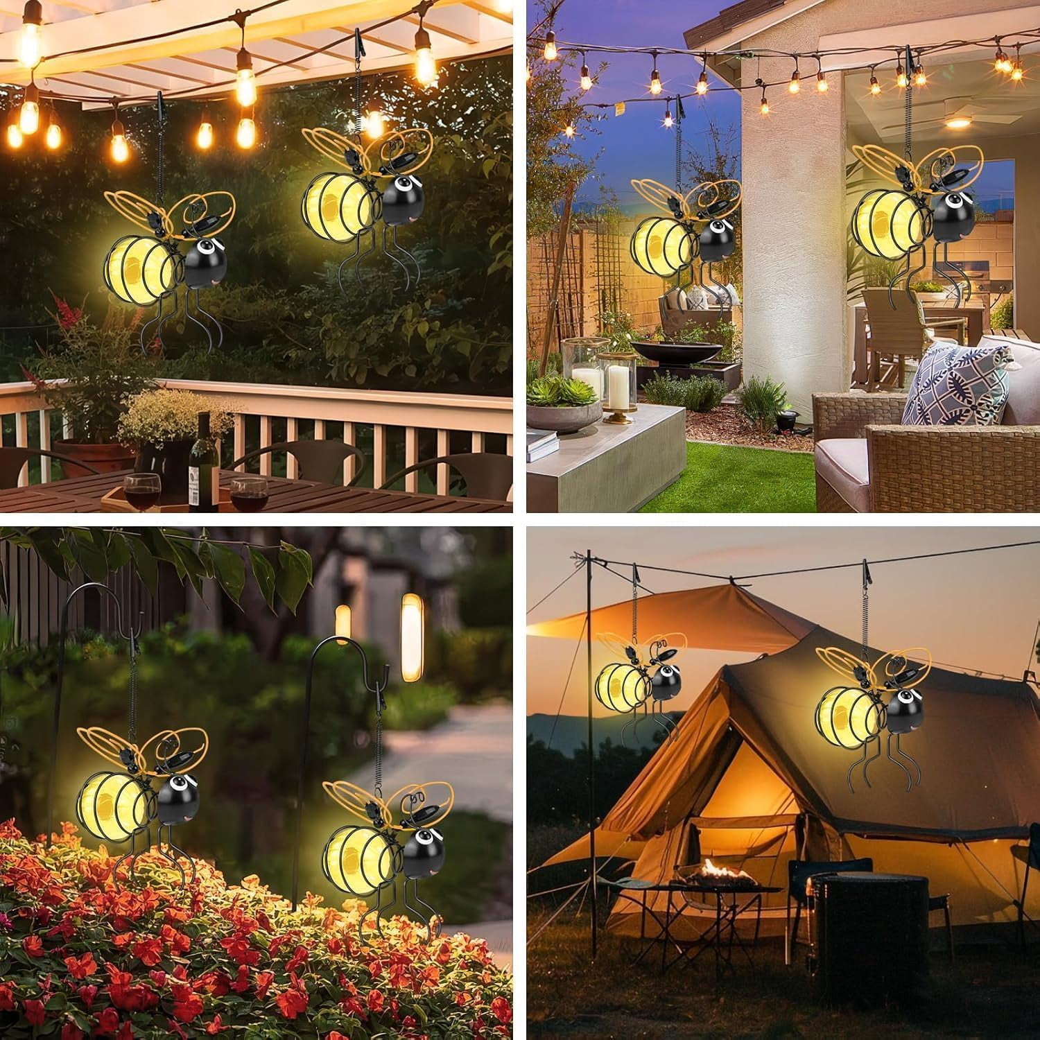 XEAZON Solar Bees Lights Outdoor, Hanging Bee Solar Garden Light,Garden Solar Bees Simulation Lights, Waterproof Bumble Bees Solars Light for Party Festivals Garden Decor Birthday Gifts (3pcs)