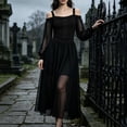 thumbnail image 4 of Plus Size Halloween Dress for Women Cold Shoulder Lace Up Long Sleeve Mesh Gown Costume Party, 4 of 8
