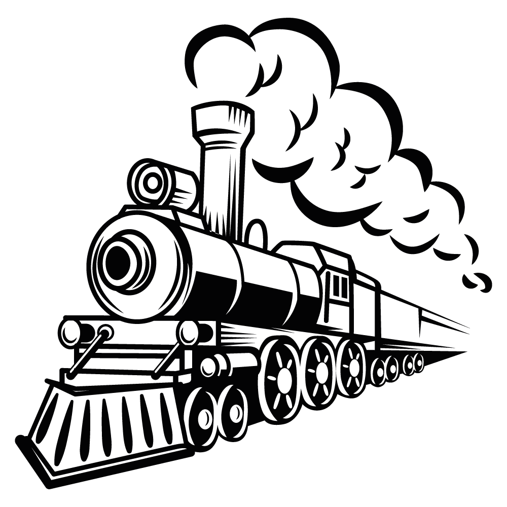 Black and White Simplistic Vintage Coal Train on a Railway Track for Living Room Wall Decoration - Cartoon Silhouette Train Design with Smoke Vinyl Wall Decal - 25" x 25"
