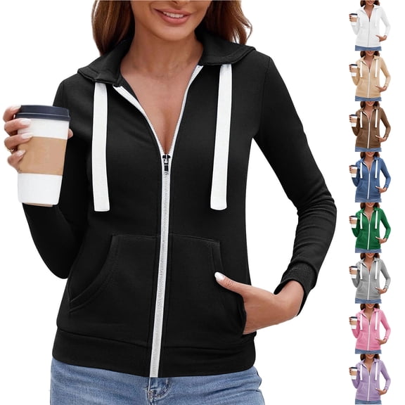 Otntypg Hoodie Jackets for Women Lightweight Hooded Sweatshirt Basic Full Zip-Up Jersey Jacket Long Sleeve Outwear Tops with Pockets Plus Size Dark Blue M