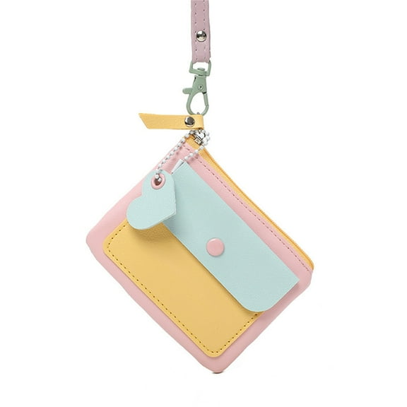 Elegant Contrast Color PU Leather Small Wallet Key Storage Bag for Ladies Zippered Coin Purse Card Holder Mini Pouches