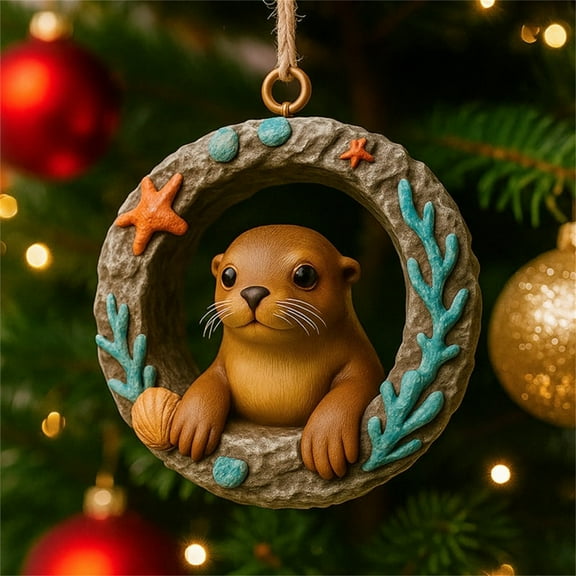 Peacheart Ocean Animal Christmas Ornament, 2D Acrylic Christmas Tree Hanging Decoration, Gift for Ocean Animal Lovers