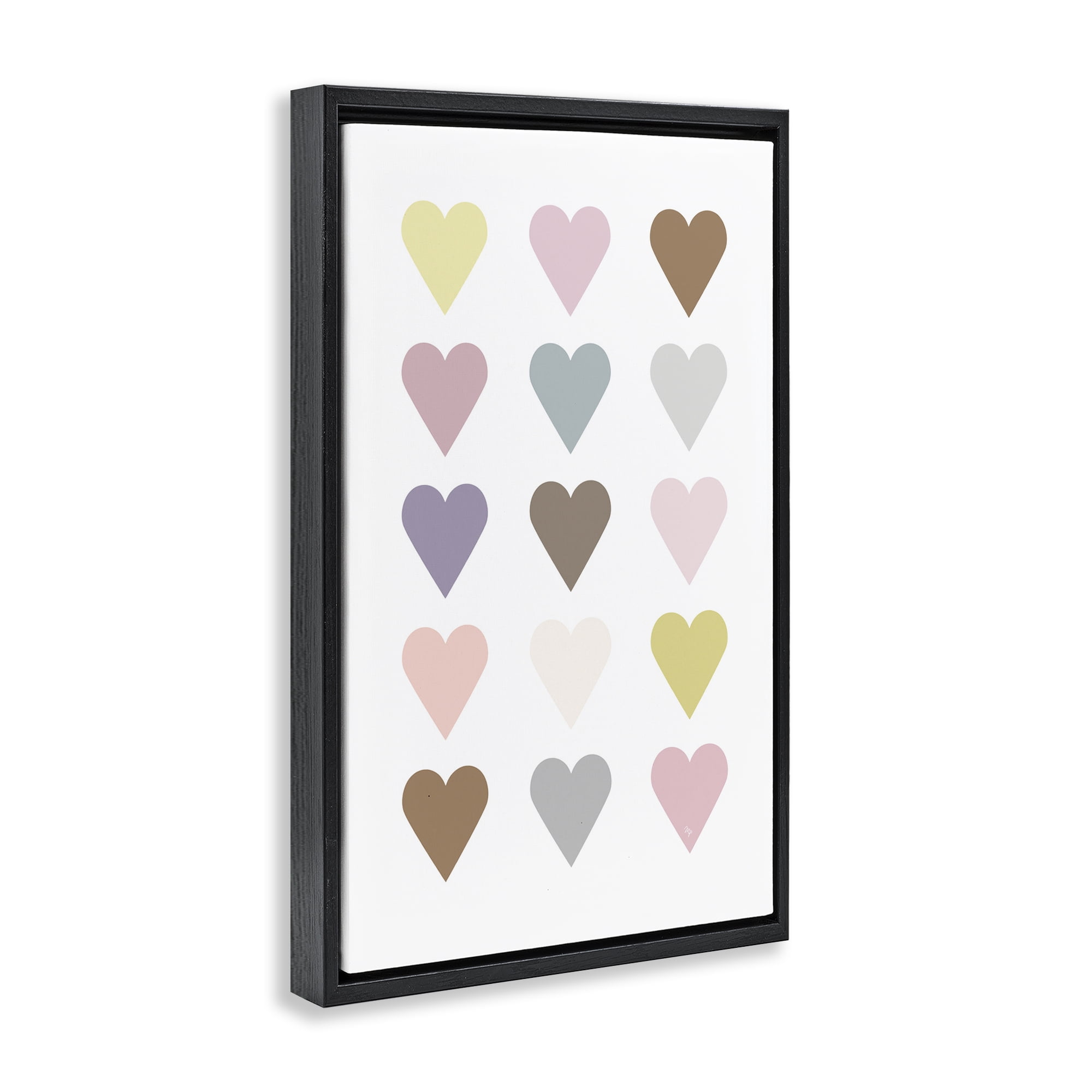 Stupell Industries Soft Pastel Hearts Abstract Painting Black Floater Framed Art Print Wall Art, 21 x 31