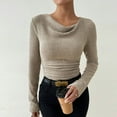 thumbnail image 2 of Sexlip Women's Long Sleeve Cowl Neck Ribbed Knit Fall Shirts Slim Fit Ruched Going Out Crop Tops Basic T-Shirts Yellow S, 2 of 9