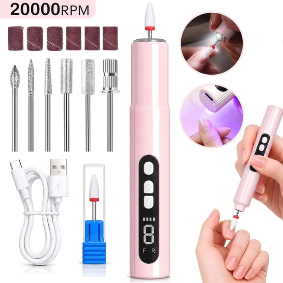 Morovan 3-in-1 Electric Nail Drill Kit with LED Light & Nail Drying Lamp, 20000RPM,9-Speeds, 500mAh Rechargeable,Low Vibration & Noise,7 Drill Bits & 6 Sanding Bands for Manicure Pedicure Home Use