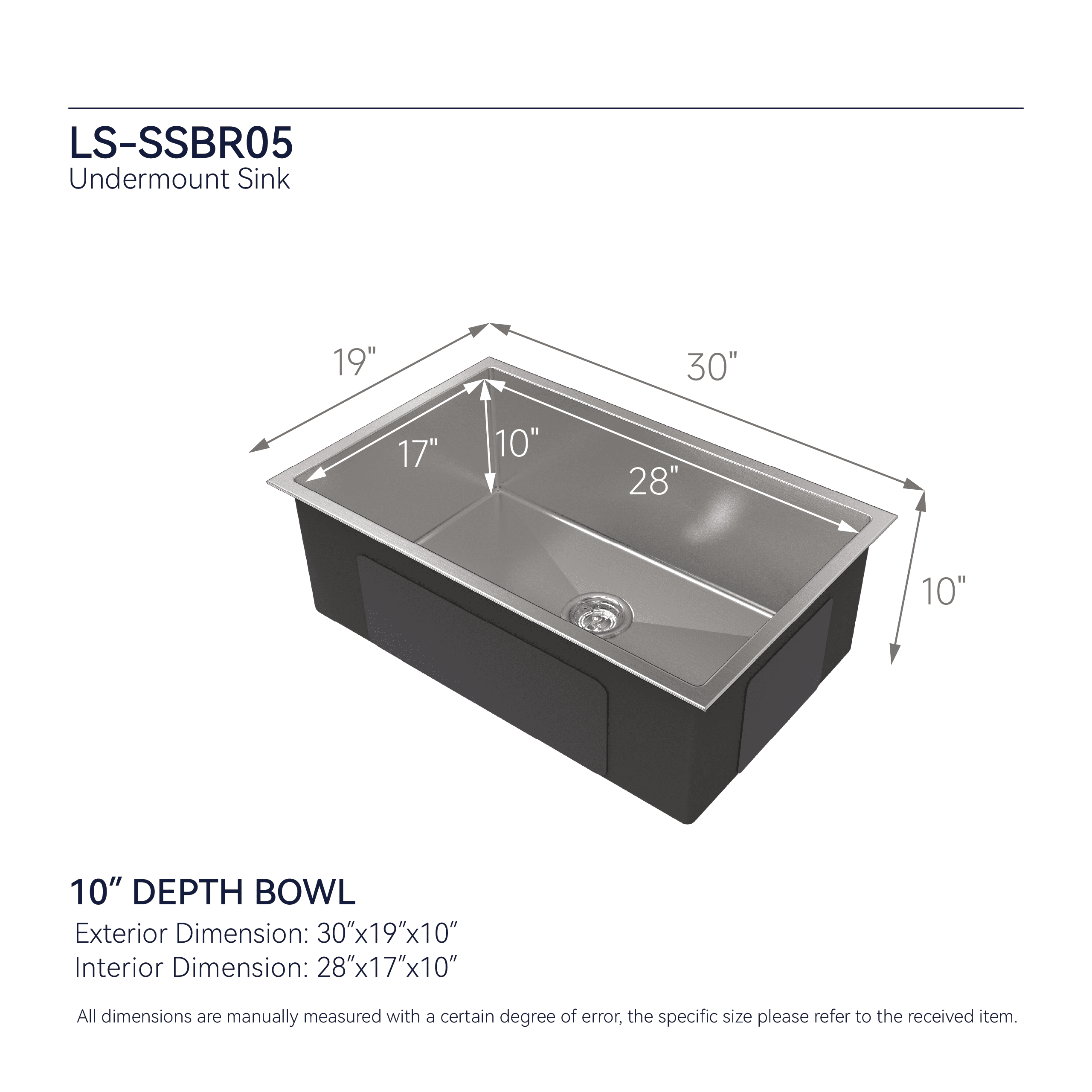 Stainless Steel Kitchen Sink, 30″x19″ Drop In Single Bowl, Undermount Handmade Sink in Brushed Nickel, with US Standard Drain and Hook