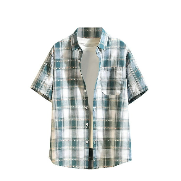 Blusa y camisa de manga corta con cuello vuelto para hombre, estilo casual, con botones, bolsillos y solapa, de manga larga, a la moda