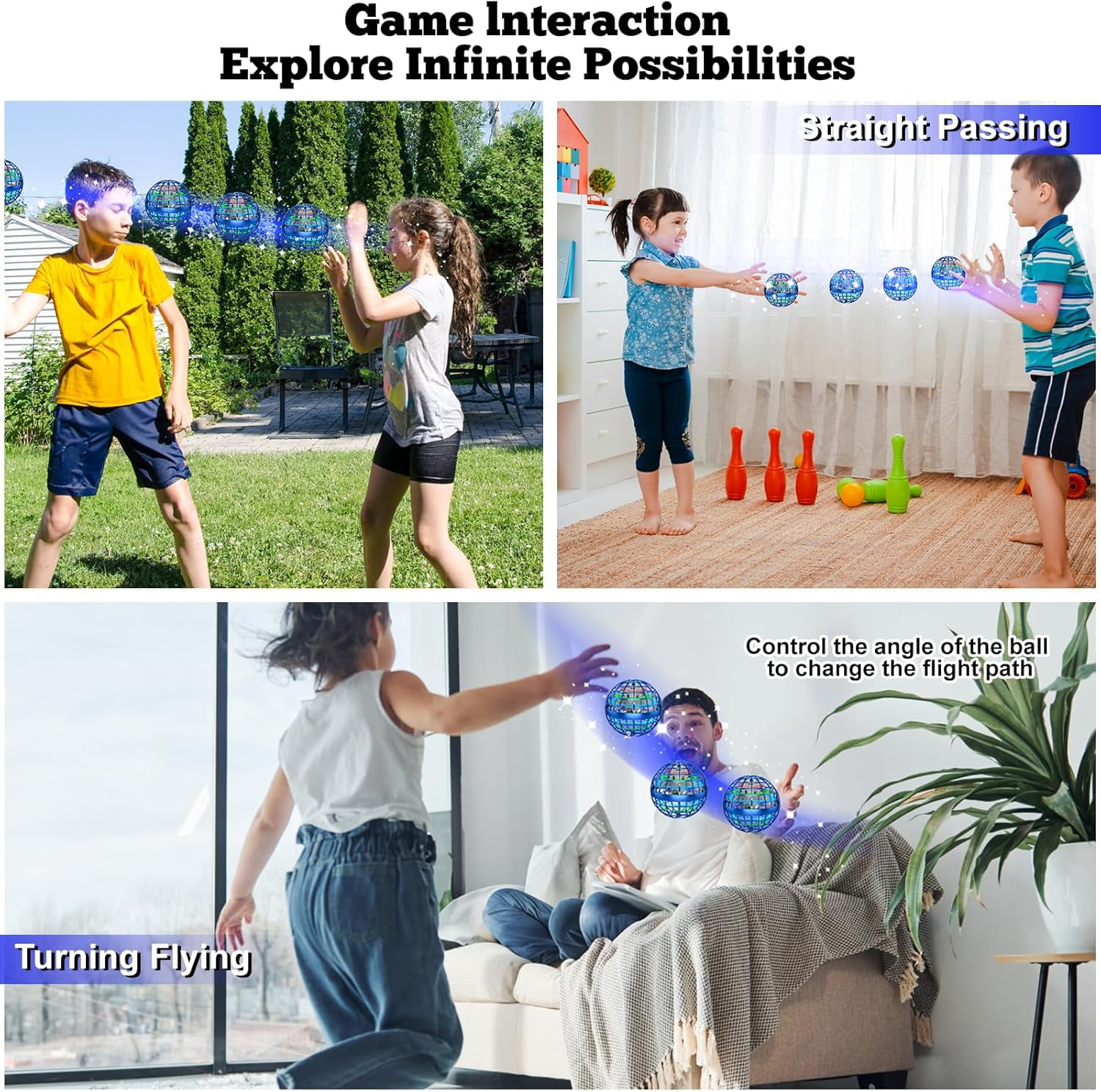 2PCS Flying Orb Ball, Hover Boomerang Ball Fidget Spinner, Flying Spinner Ball Toy with RGB LED Light Mini Hand Ball, Cool Stuff Toys Gift Boys Girls Quick Teens Indoor Outdoor
