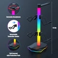 thumbnail image 4 of RGB Headset Stand with 7 Light Modes, Controller Holder for Desk, with USB & Type C Charging Ports, Rotatable Gaming Headphone Stand & Detachable Controller Hook for PC Earphone Accessories, Black, 4 of 12