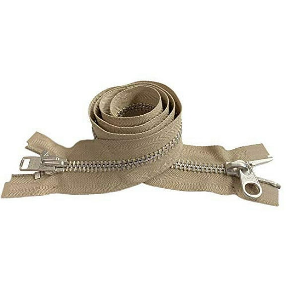YKK #10 Extra Heavy Duty Aluminum Beige Parka"2-Way" Dual Separating Jacket Zipper - Color: Beige #573 - Made in The United States (1 Zipper Per Pack) (33" Inches)