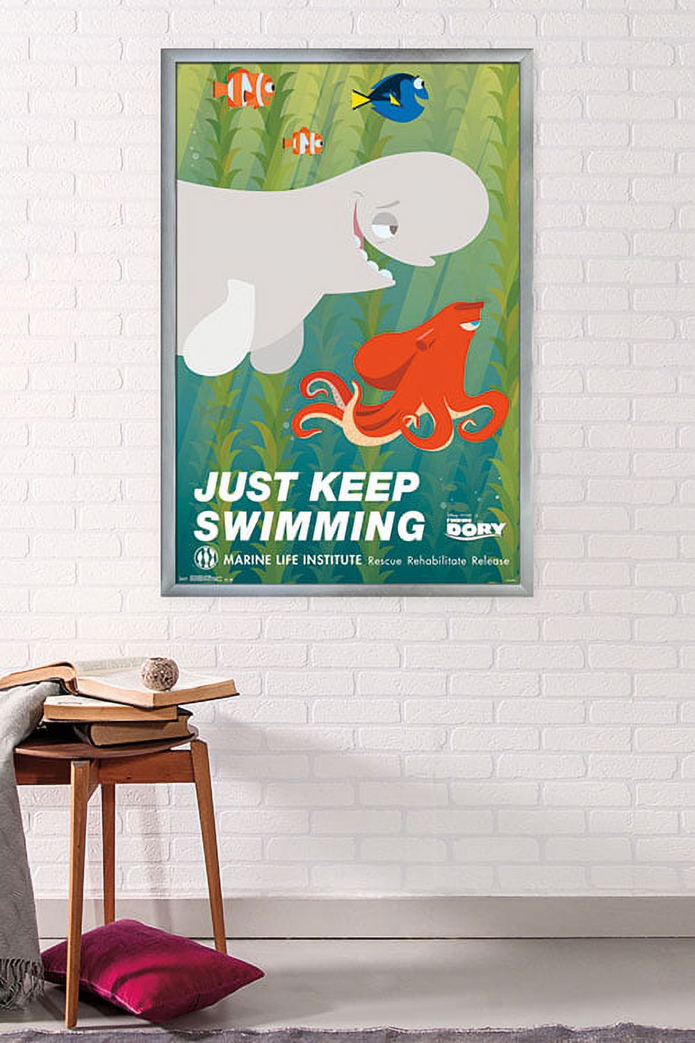 Disney Pixar Finding Dory - Just Keep Swimming Wall Poster, 22.375" x 34", Framed