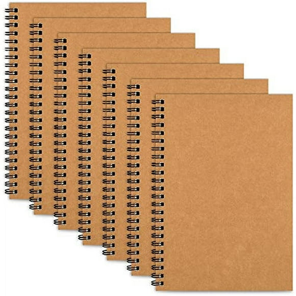 7pcs Unlined Notebooks, Spiral Notebook Blank Sketch Book for Drawing and Writing, 8.2 x 5.5" Soft Kraft Cover(Brown)