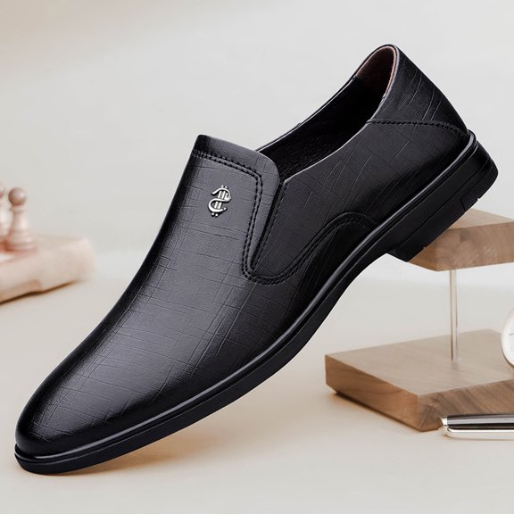 Men's Slip-On Business Dress Shoes, Embossed Formal Leather Loafers