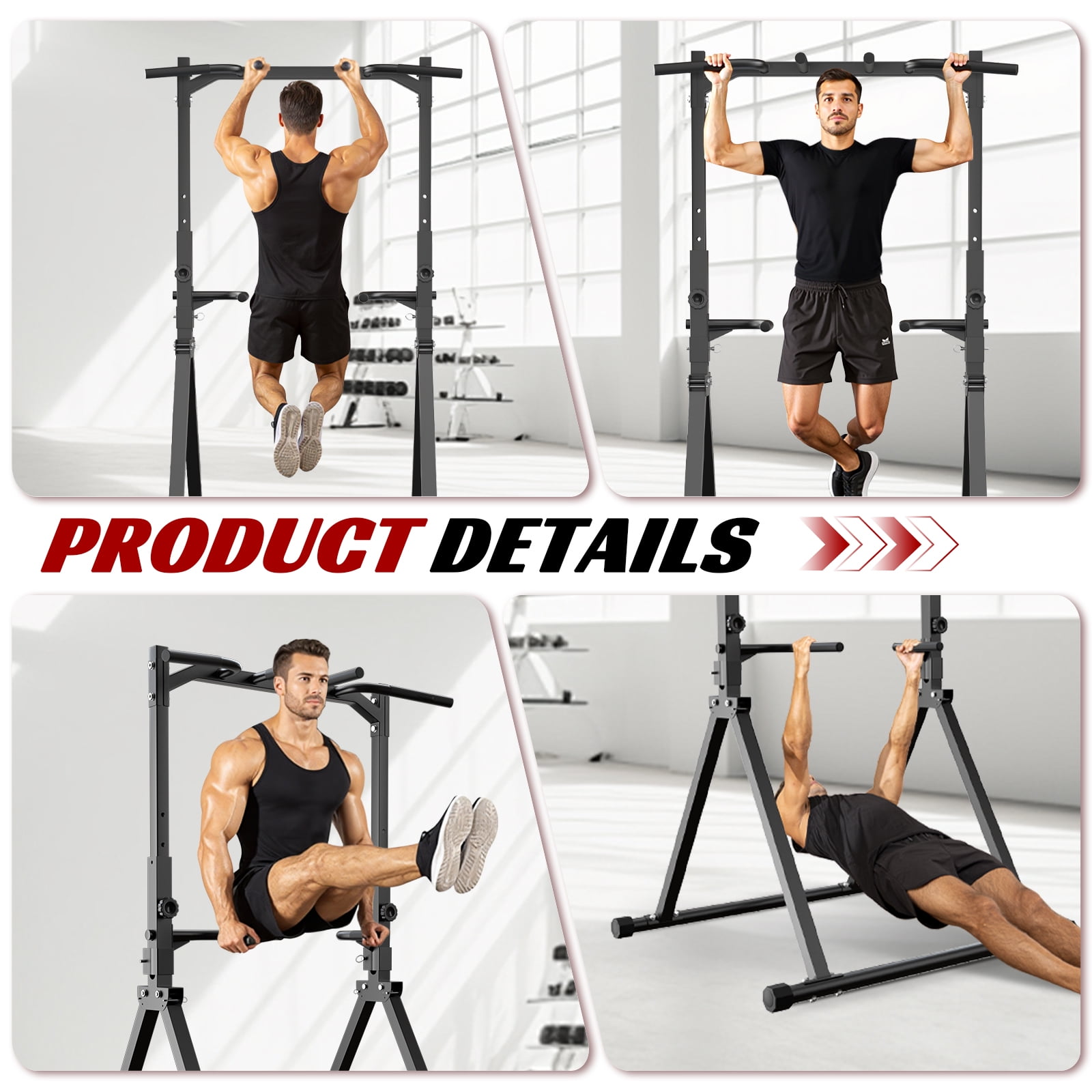 Primy 350lbs Foldable Pull Up Station, Pull Up Bar for Home Gym Workout, Free-Standing Dip Station Power Tower Strength Training Fitness Equipment