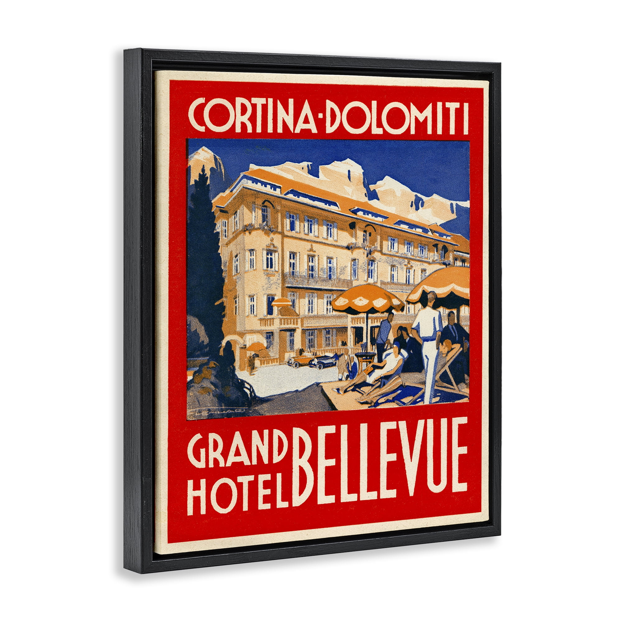 Stupell Industries Grand Hotel Bellevue Vintage Black Framed Floater Canvas Wall Art, design by Print Collection