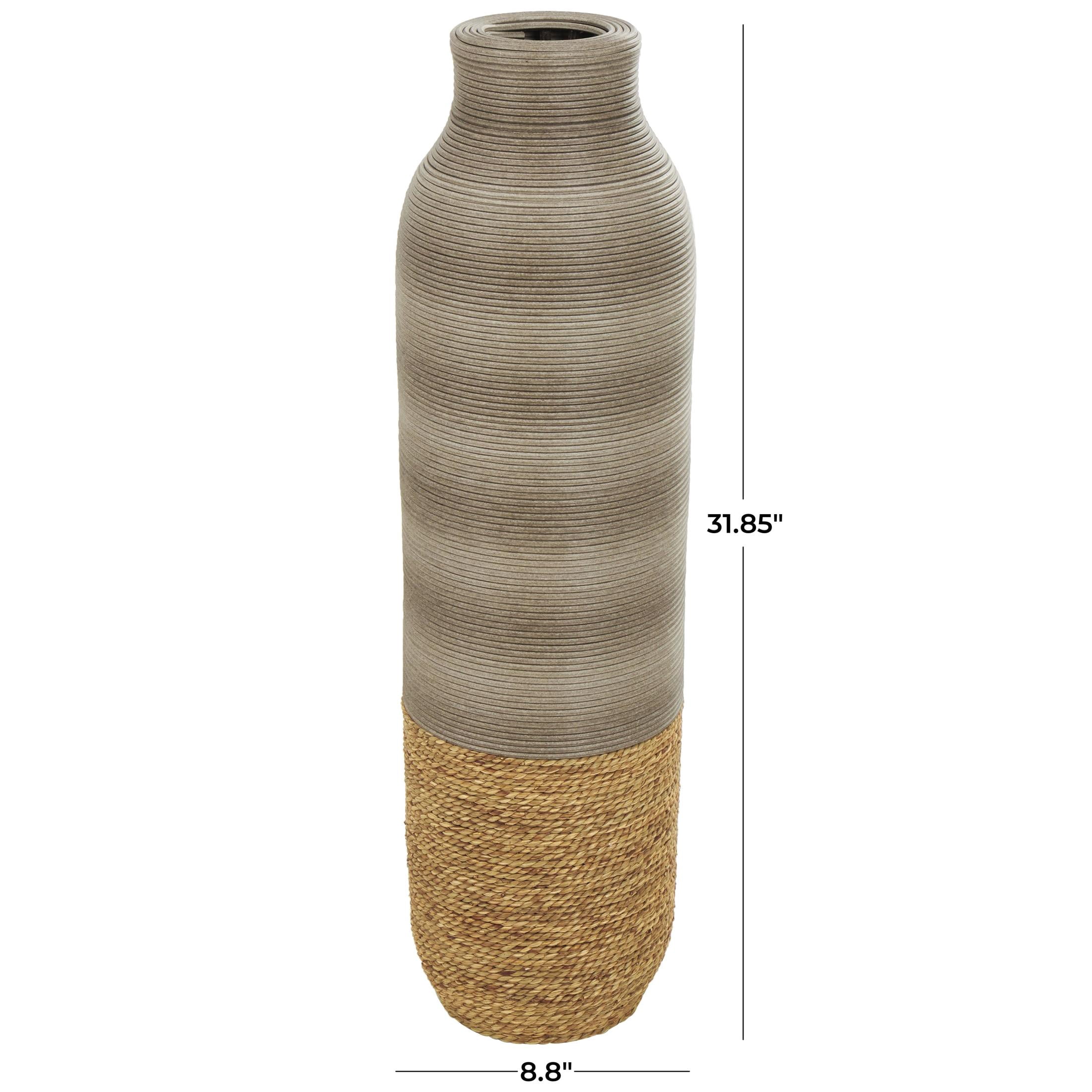 DecMode 32" Handmade Ribbed Brown Seagrass Vase with Coiled Seagrass Base