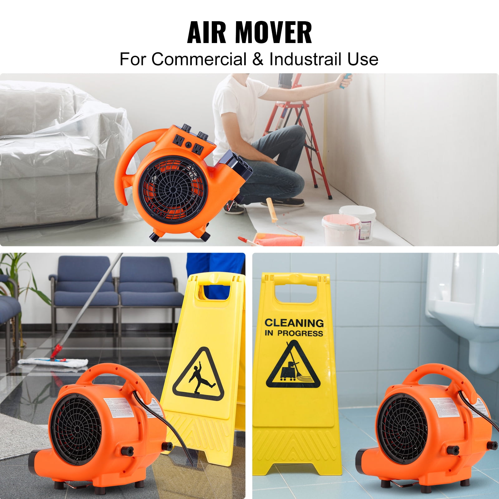 SKYSHALO 1000 CFM 115V Floor Blower Fan, 1500 RPM for rooms - Orange