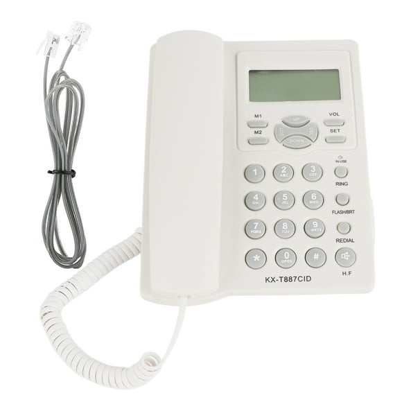 Teléfono con cable semi manos libres con pantalla LCD y altavoz Teléfono con cable con alarmas de 3 grupos - Blanco