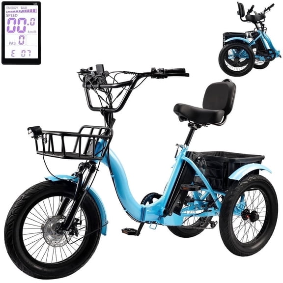 VIPQV Electric Tricycle for Adults, 19MPH 27Miles Long Range 7 Speed Ebike, 3 Wheel Folding Electric Tricycle 18", Class 2, 350W Electric Trike 48V 13AH UL2849