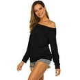 thumbnail image 4 of Women'S Long Sleeve Boat Neck Off Shoulder Blouse Tops Black S, 4 of 8