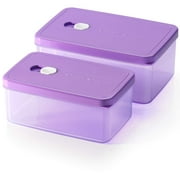 Casa Origin Microwavable Food Containers with Lid, 2 Pieces - Rectangle (Purple)