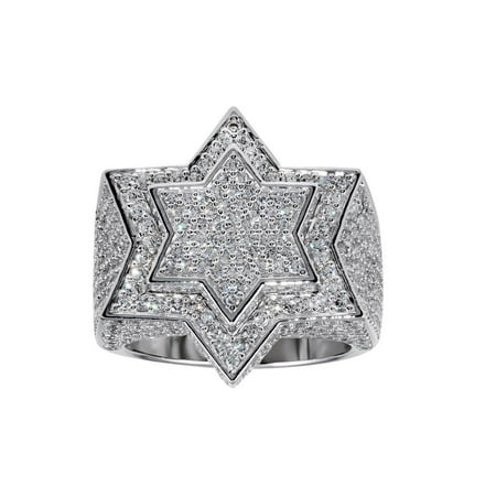 Rhodium Plated 925 Sterling Silver Jewish Star of David Ring Band White CZ Female Size 11