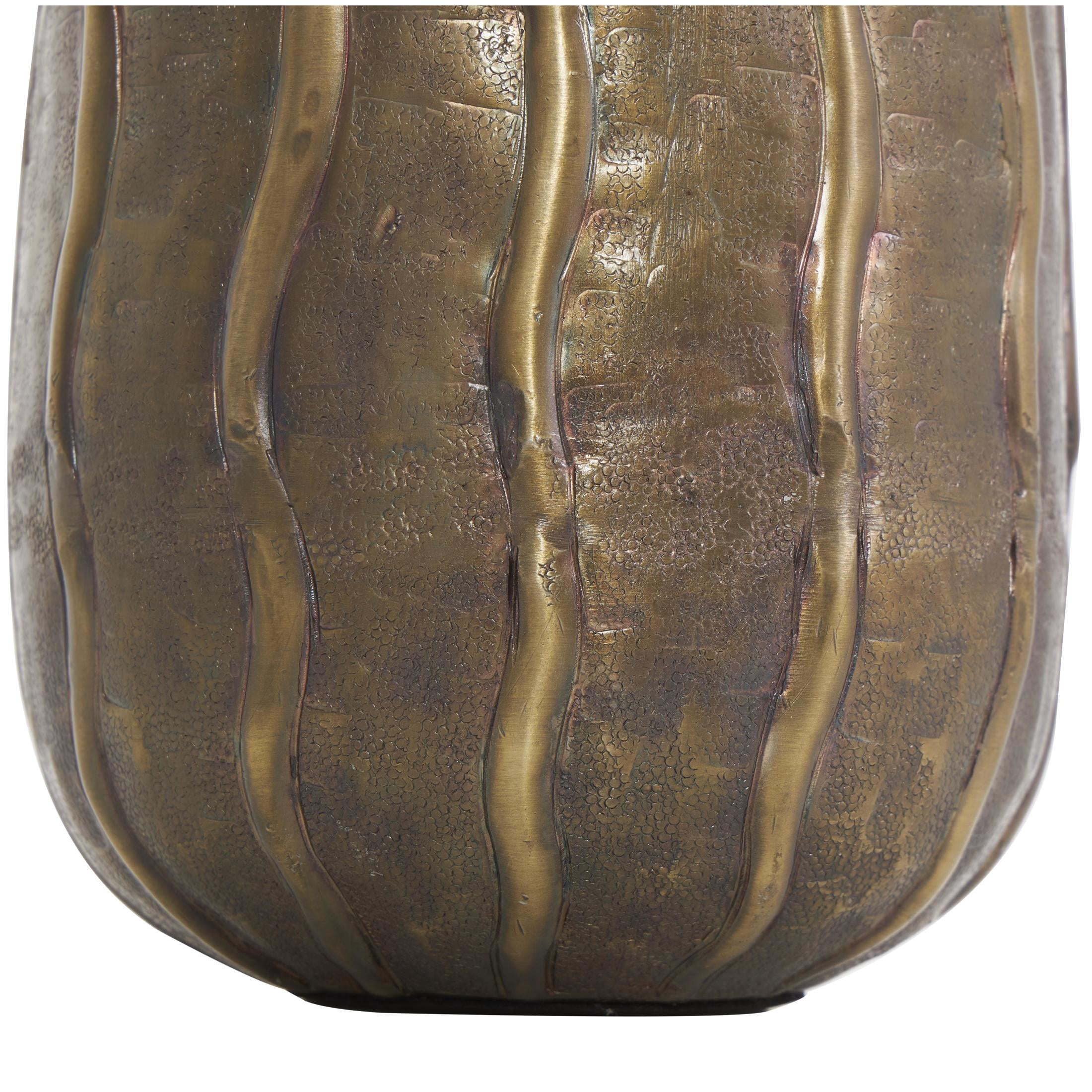 DecMode Brass Metal Snakeskin Inspired Decorative Vase with Dimensional Wavy Accents, 7" x 7" x 17"