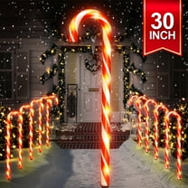 30" 10PK 120LED Christmas Candy Cane Pathway Lights Outdoor Yard Decoration 8 Lighting Modes Flashing Outdoor Thicken Lighted Christmas Candy Decor for Garden