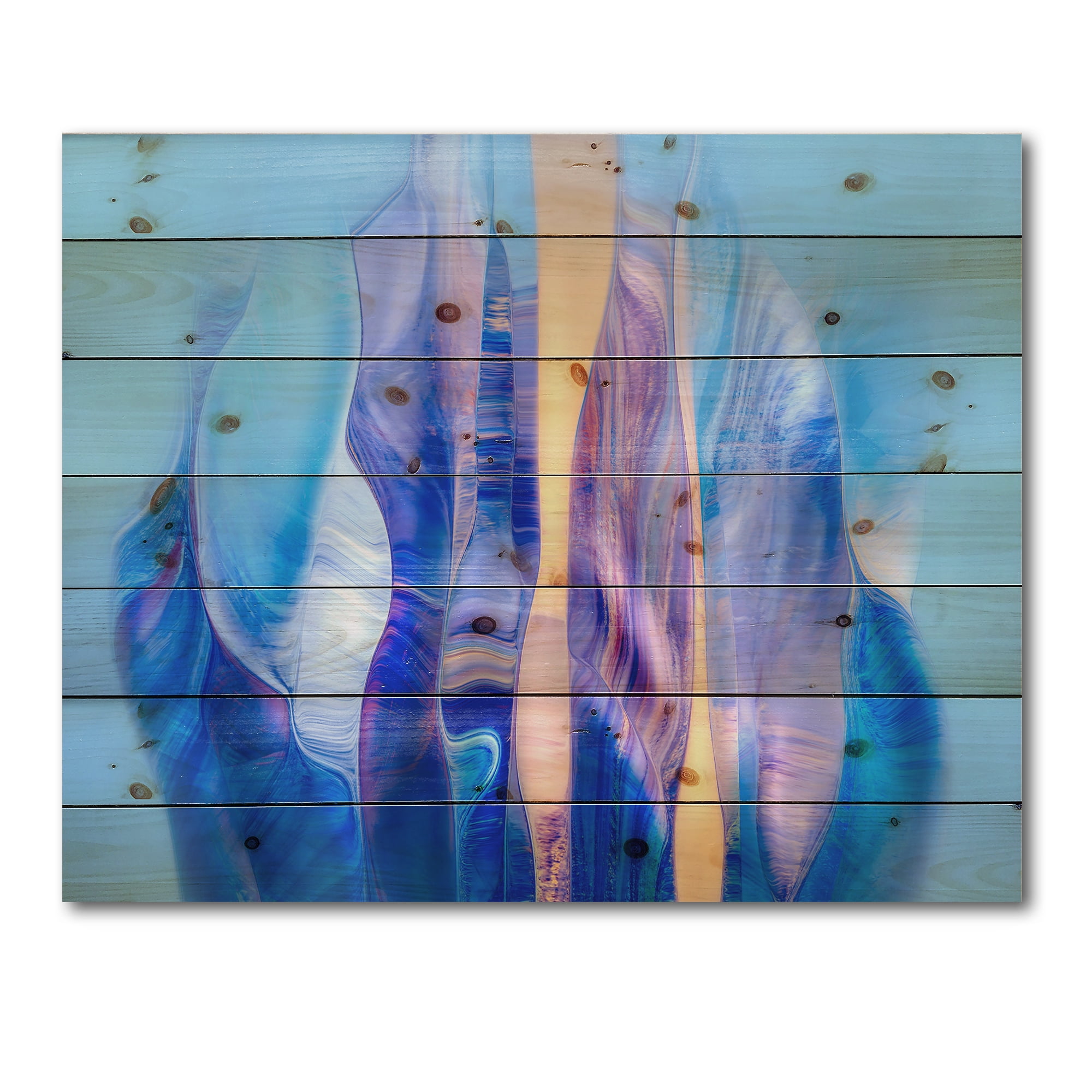 Designart 'Abstract Colorful Twisted Wavy Shape In Motion' Modern Print on Natural Pine Wood