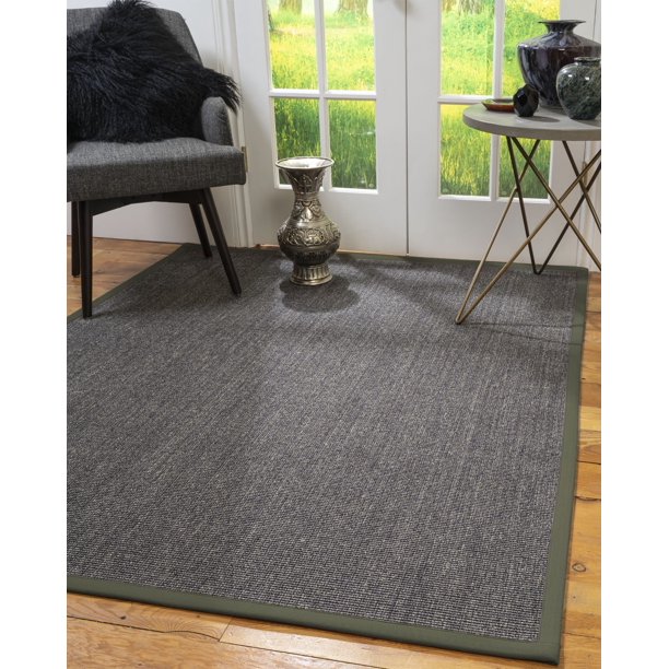 Natural Area Rugs Shadows Custom Sisal Rug, 9' x 12', Green Border