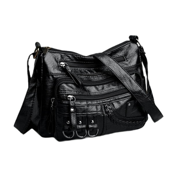 Bolso bandolera para mujer con correa ajustable para el hombro, versátil para viajes. Negro