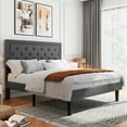 thumbnail image 3 of Sifurni Queen Bed Frame Upholstered Platform Bed with Adjustable Headboard, No Box Spring Needed, Deep Gray, 3 of 9