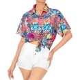 thumbnail image 2 of HAPPY BAY Women's Floral Beach Hawaiian Shirt Summer Blouse Short Sleeve Button Down Dress Tops Tee Shirts Blouses for Women S Ikkat, Multicoloured, 2 of 6