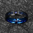 thumbnail image 4 of 6mm Black Blue Wedding Band for Men Women Celtic Dragon Tungsten Rings with Carbon Fiber Inlay, 4 of 5