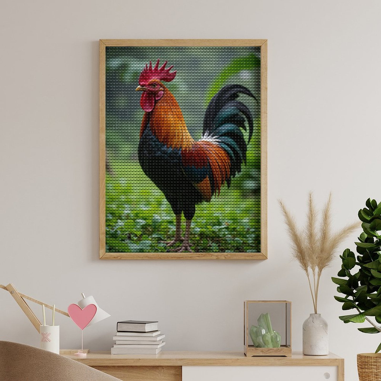 Diamond Art Kits for Adults, Rooster Rain Colorful Plumage 5D Diamond Painting Kits for Adults Beginners, DIY Full Drill Diamond Painting, Gem Art and Crafts 12x16