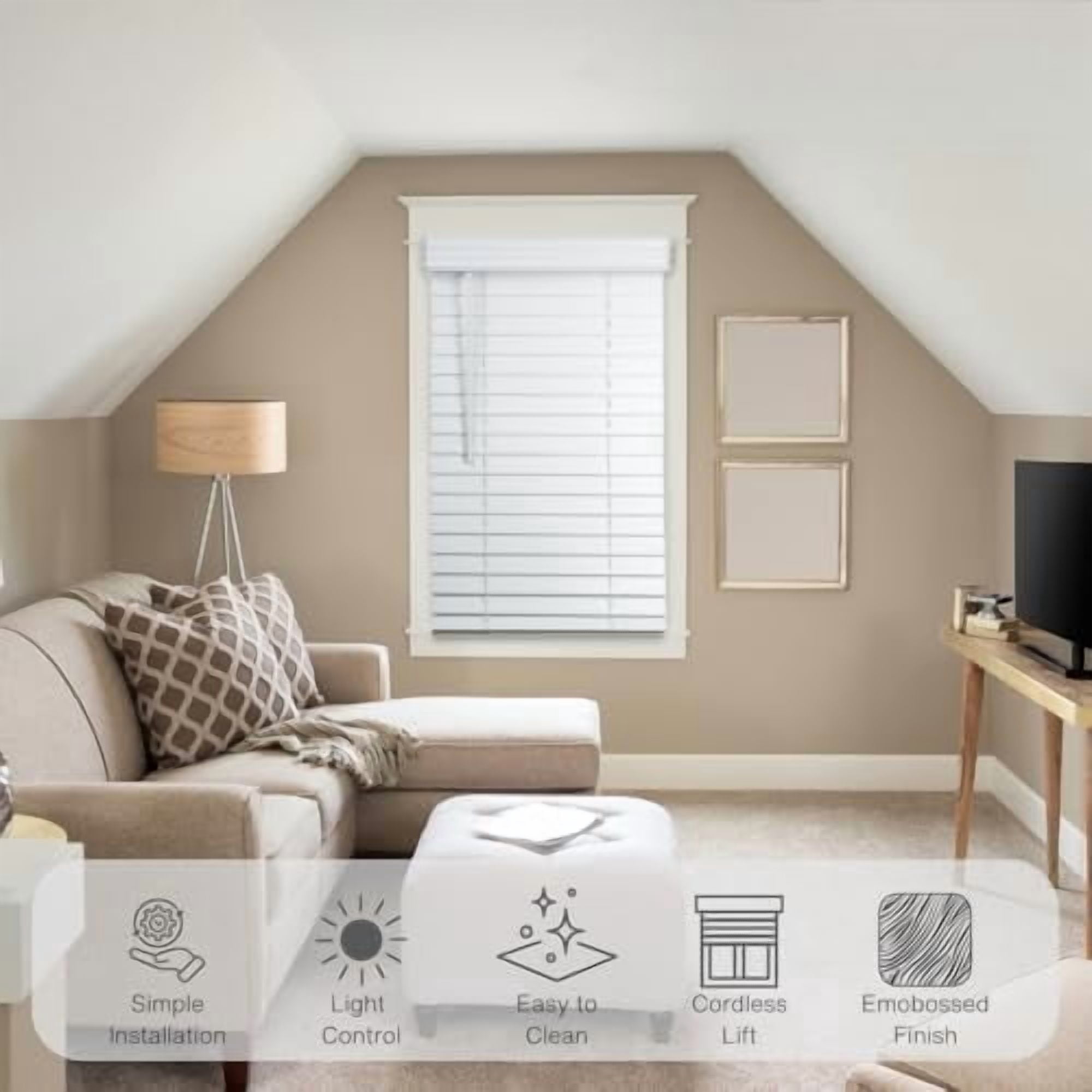 Cordless, 2 Inch Faux Wood Blind, Window Blinds, Blinds & Shades, Blinds for Indoor Windows, Embossed, 40" x 72", Bright White
