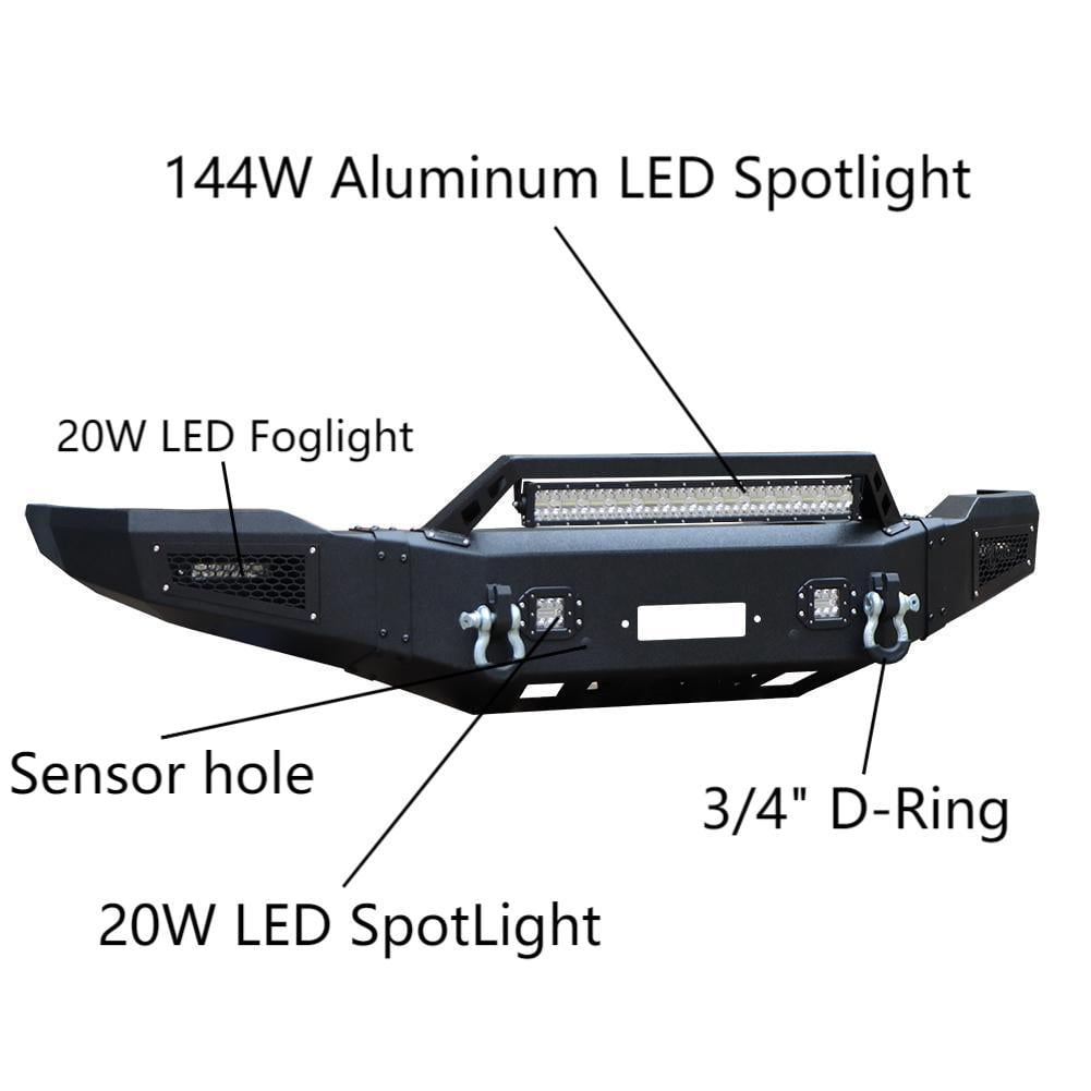 Vijay Compatible with 2014-2015 GMC Sierra 1500 Front Bumper Textured Steel with Light and D-ring