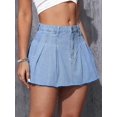 thumbnail image 6 of Women Black Pleated Denim Mini Skirt Casual A-Line Style, 6 of 10