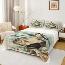 jejeloiu Flying Mallard Duck Bed Sheets,Wild Animal King Sheets,Natural Scenery Sheet Set For Kids,Breathable Home Decor,4 Pieces