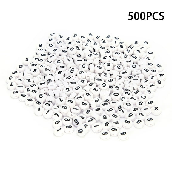 500pcs Mixed Black White Numbers Beads for Jewelry Making, 4x7mm Acrylic Plastic Round Number Loose Beads for Bracelets,Necklaces,Key Chains