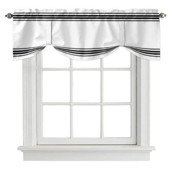 Black White Stripe Tie Up Valance Curtains for Windows, Kitchen Curtains Window Shades, Abstract Geometric Light Filtering Roman Curtain Valances for Bedroom/Bathroom/Cafe 60"x18"