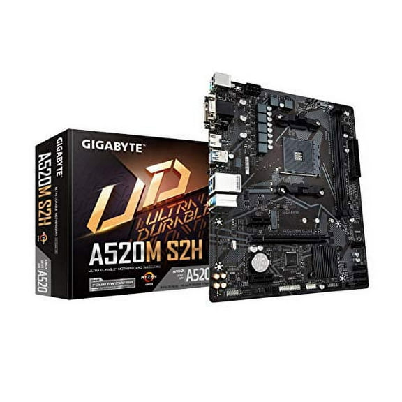 Gigabyte A520M S2H (AMD Ryzen AM4/MicroATX/4 3 Phases Digital PWM/Gigabyte Gaming GbE LAN/NVMe PCIe 3.0 x4 M.2/3 Display Interfaces/Q-Flash Plus/RGB Fusion 2.0/Motherboard)